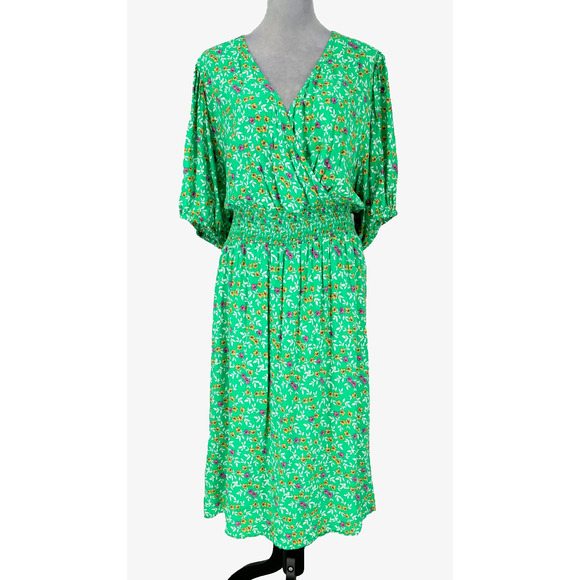 Draper James RSVP Dress Plus Size 3X Green Ditzy Smocked Waist Career Party - Picture 1 of 13